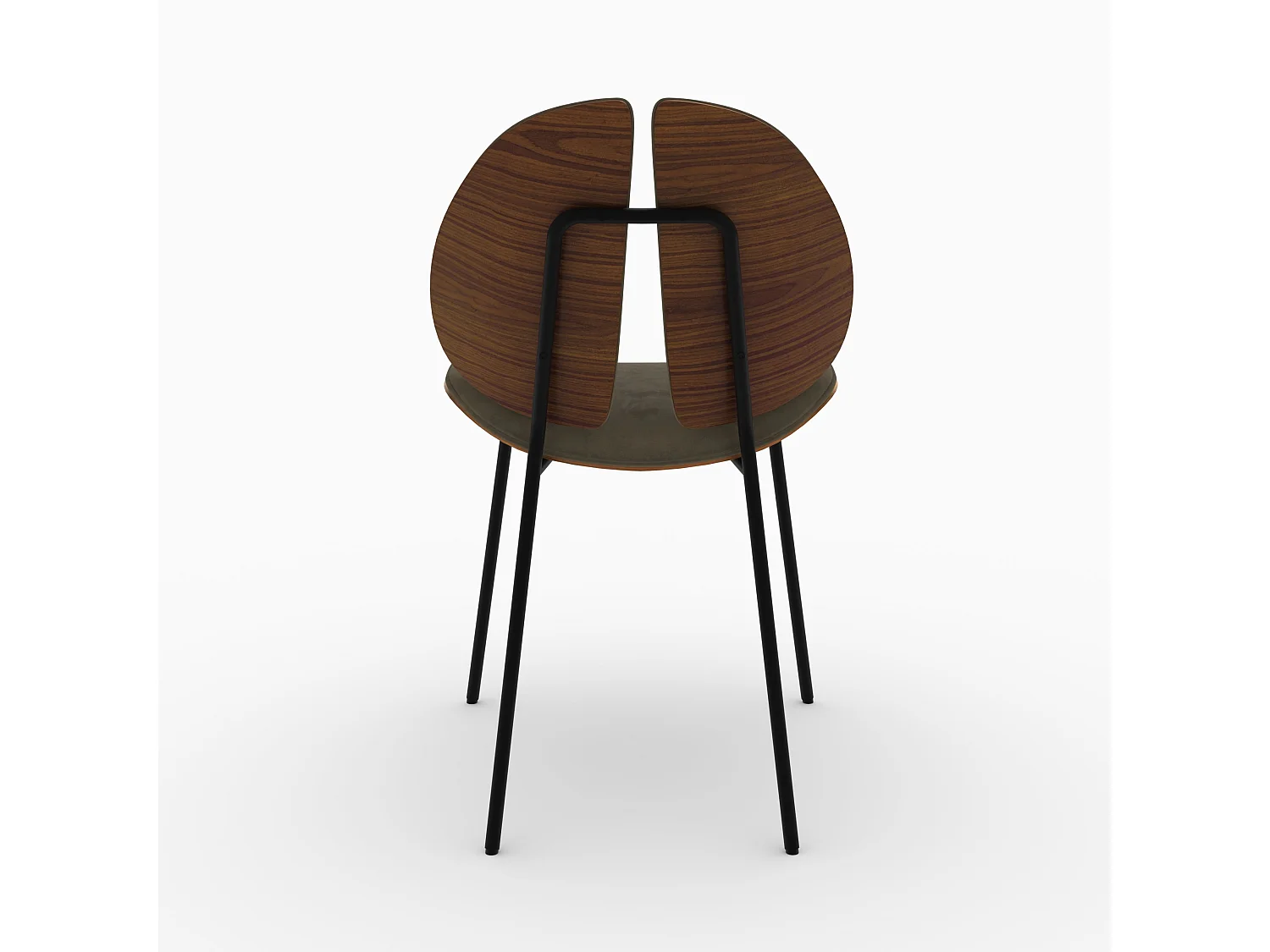 Chaise en velours kaki et bois de noyer - Coccinelle