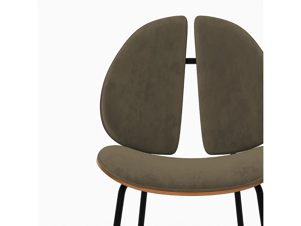 Chaise en velours kaki et bois de noyer - Coccinelle