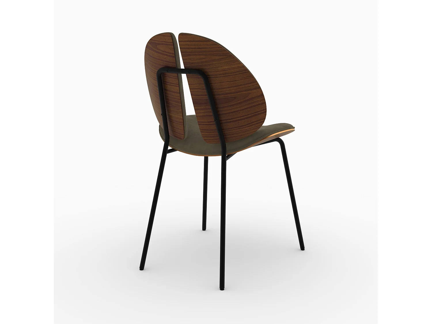 Chaise en velours kaki et bois de noyer - Coccinelle