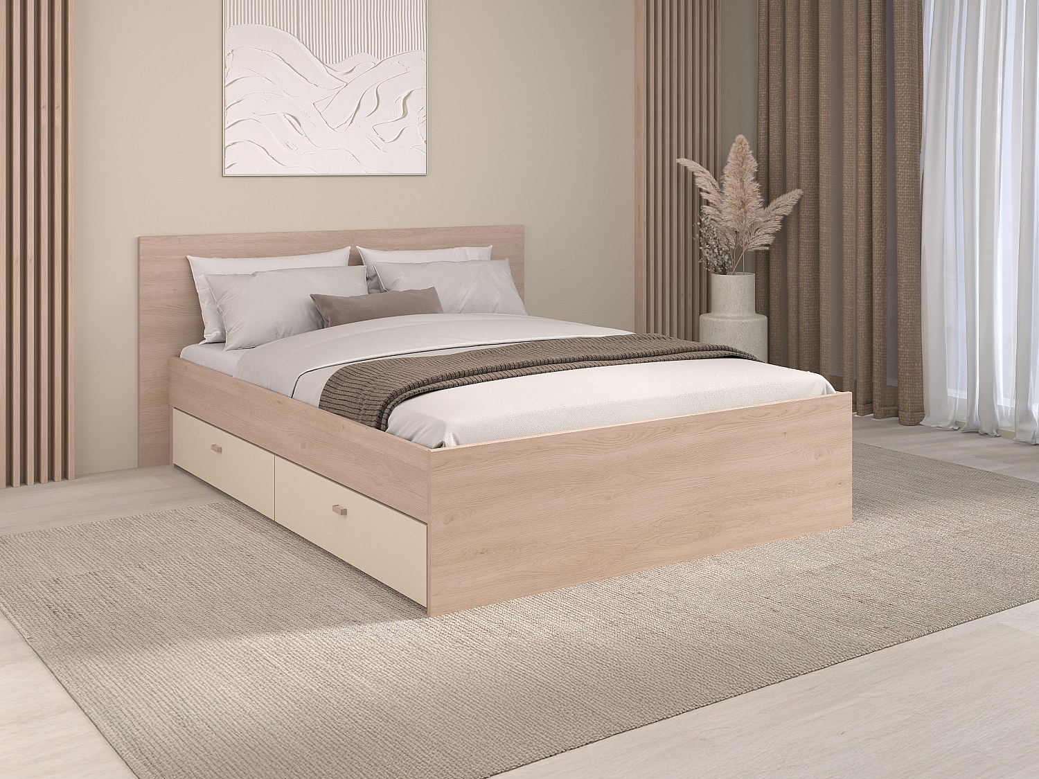 Bett mit 2 Schubladen – 160 x 200 cm – Natur & Beige – VELONA günstig online kaufen