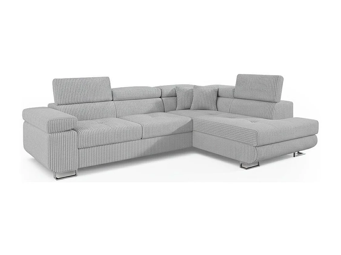 Canapé d'angle convertible Antoni avec têtières relevables angle à droite Velours côtelé Gris