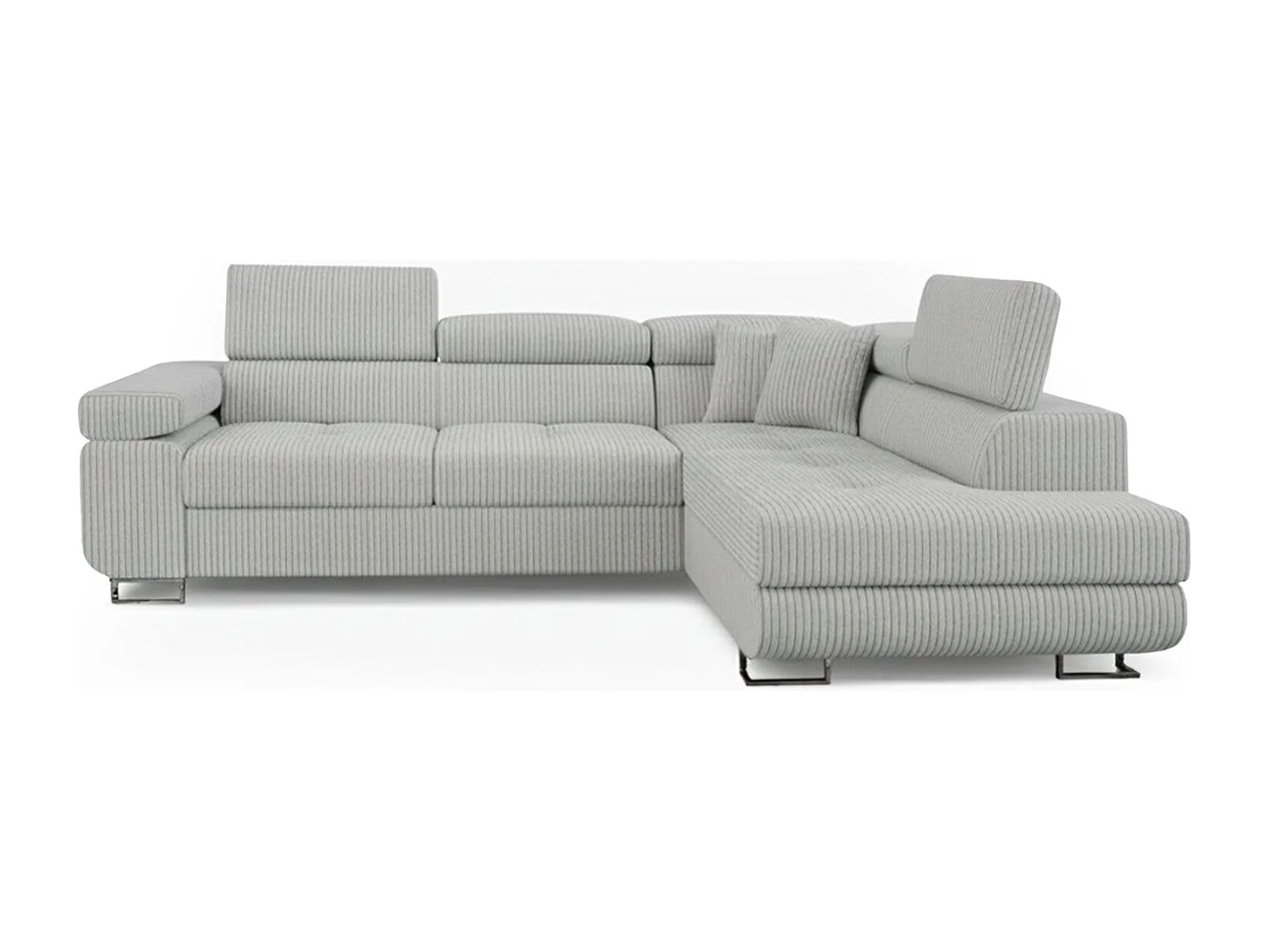 Canapé d'angle convertible Antoni avec têtières relevables angle à droite Velours côtelé Gris