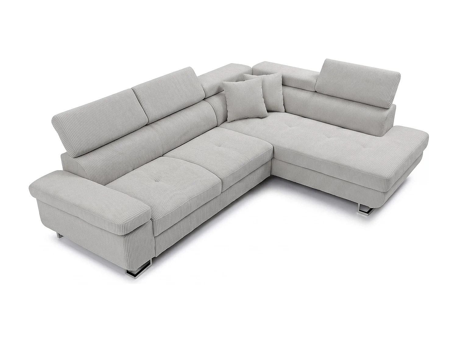 Canapé d'angle convertible 3 places avec tetieres en velours gris