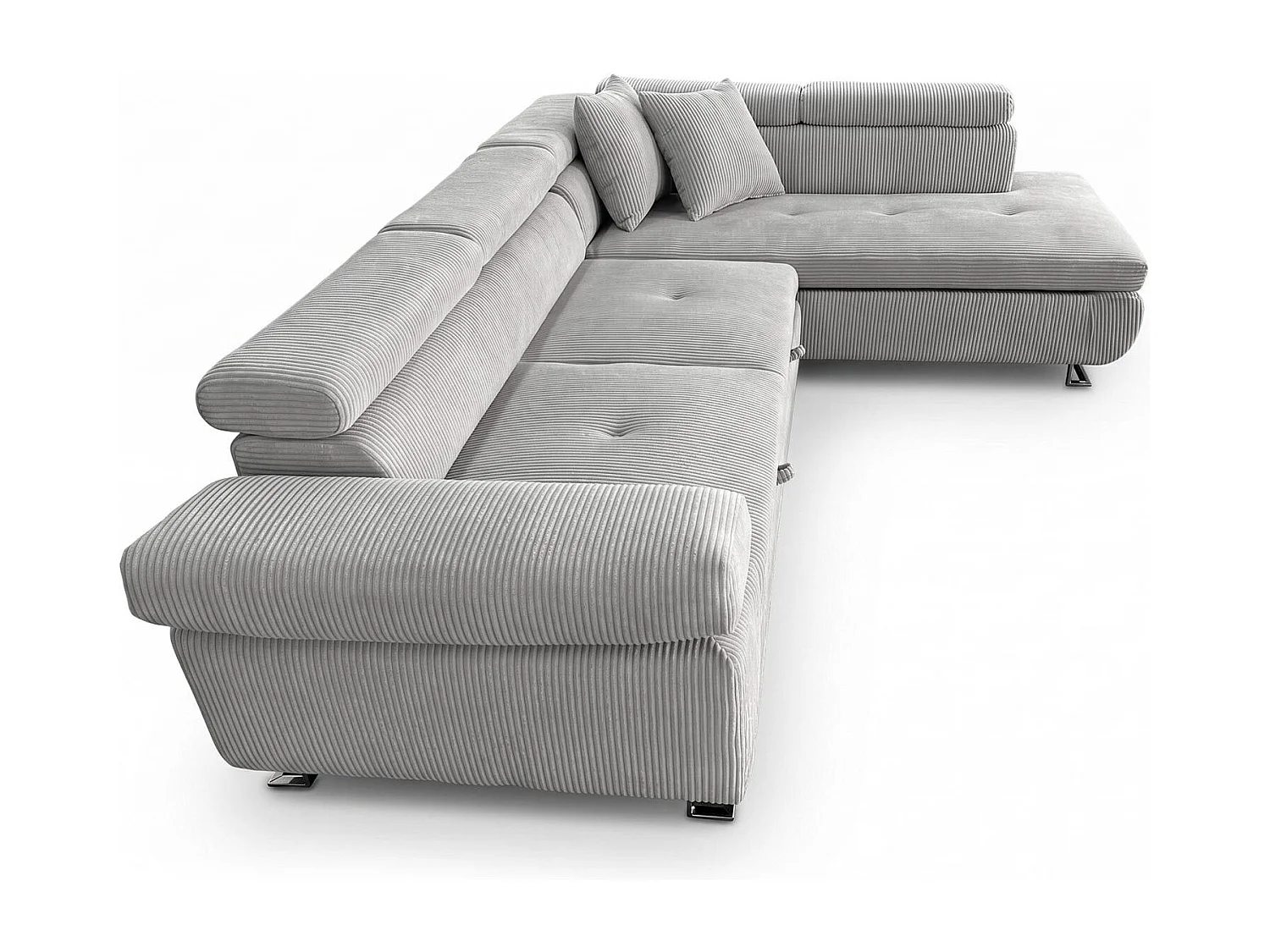 Canapé d'angle convertible 3 places avec tetieres en velours gris