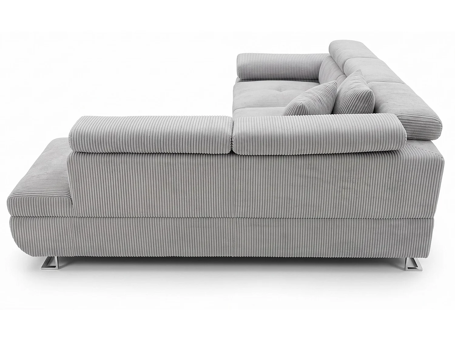 Canapé d'angle convertible 3 places avec tetieres en velours gris