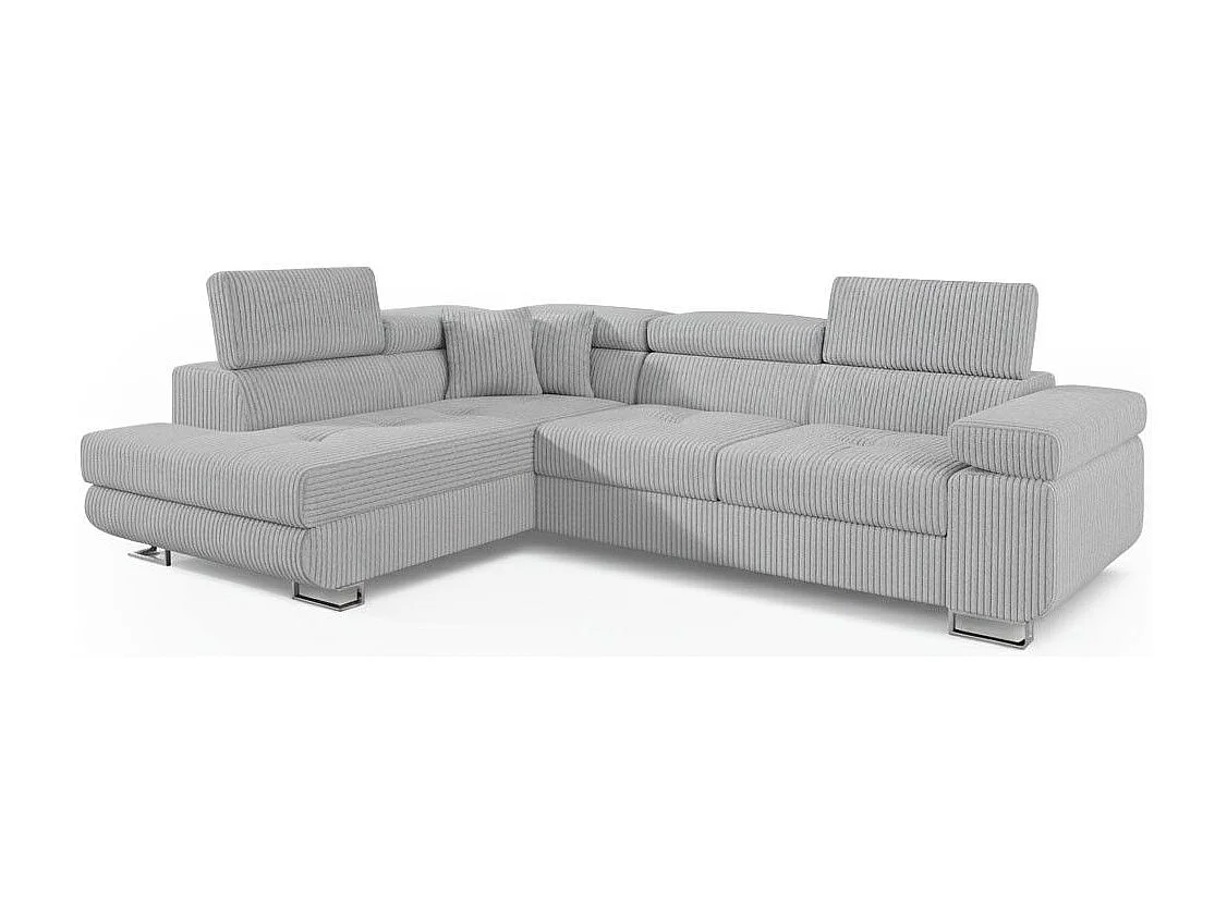 Canapé d'angle convertible Antoni avec têtières relevables angle à gauche Velours côtelé Gris