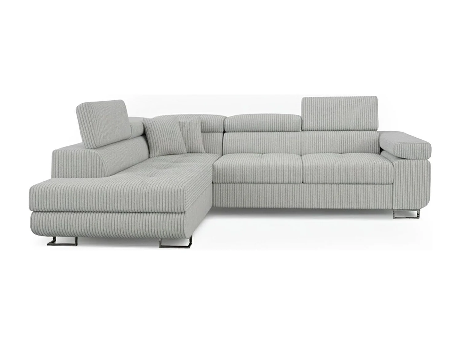 Canapé d'angle convertible Antoni avec têtières relevables angle à gauche Velours côtelé Gris