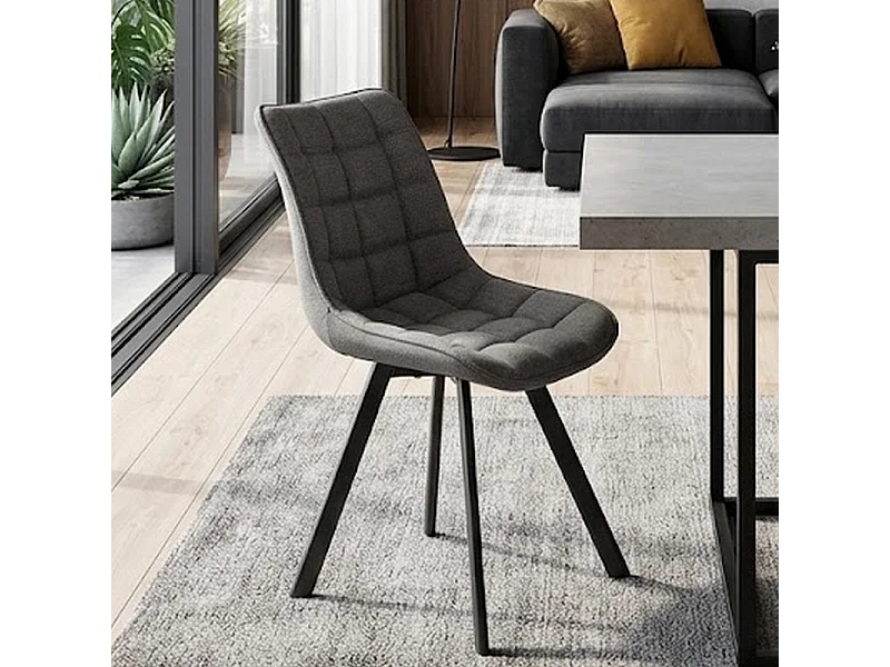 Chaise en tissu gris avec pieds en métal noir Edy