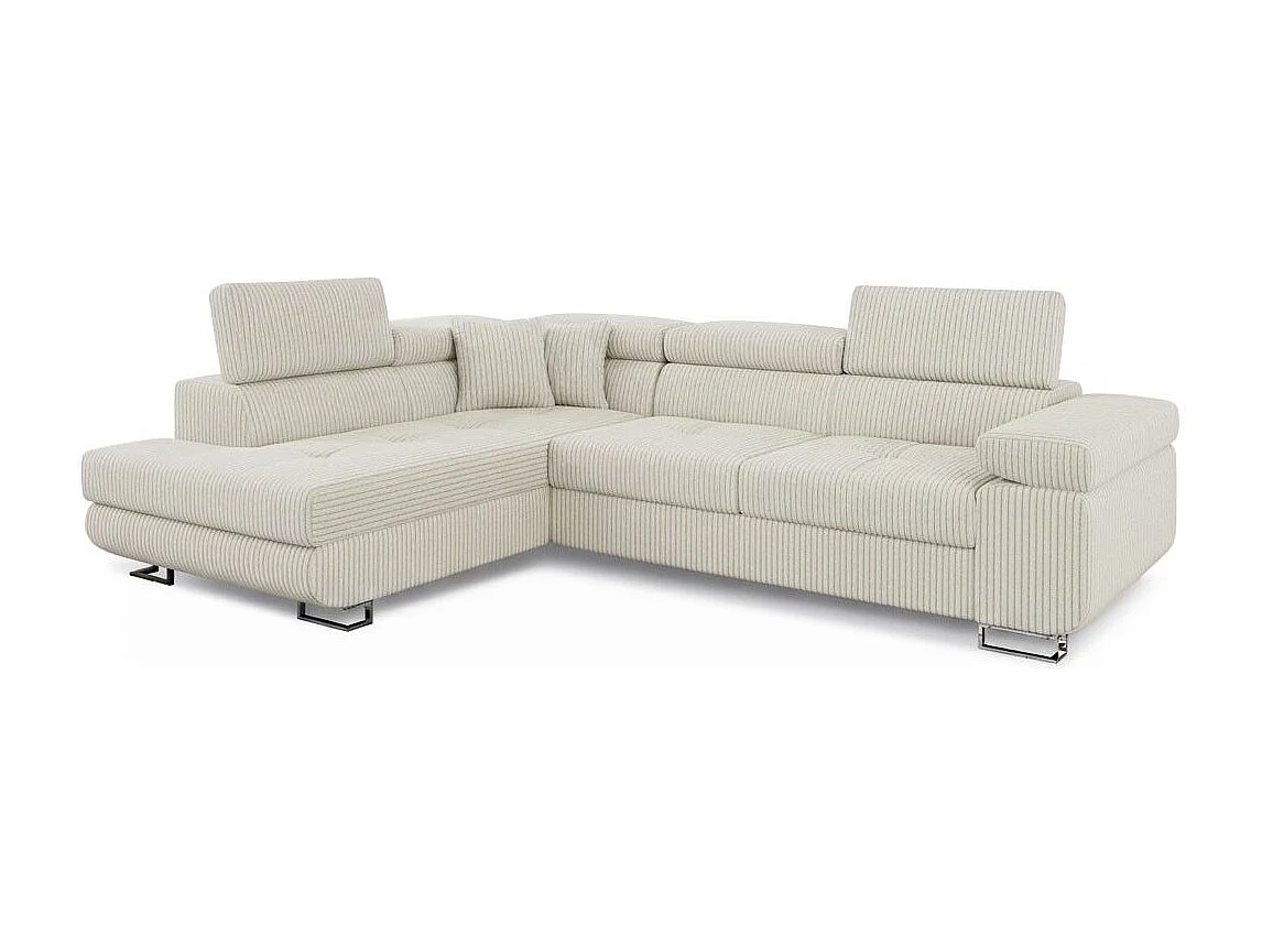 Canapé d'angle convertible 3 places avec tetieres en velours beige