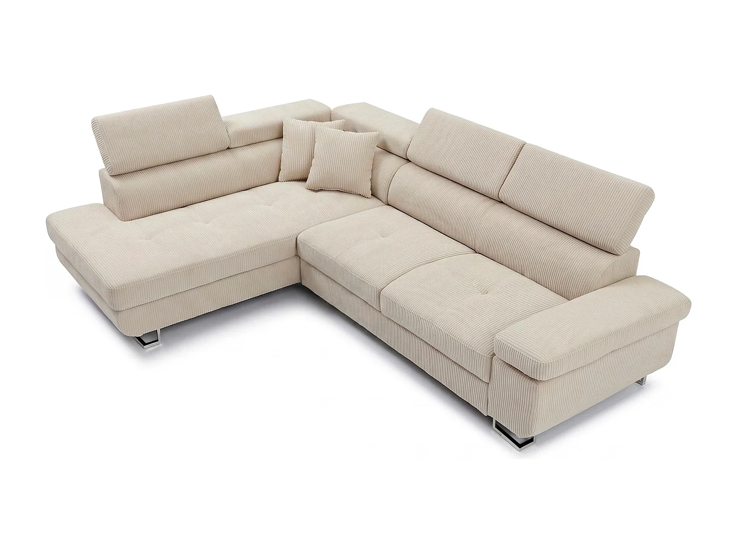 Canapé d'angle convertible 3 places avec tetieres en velours beige