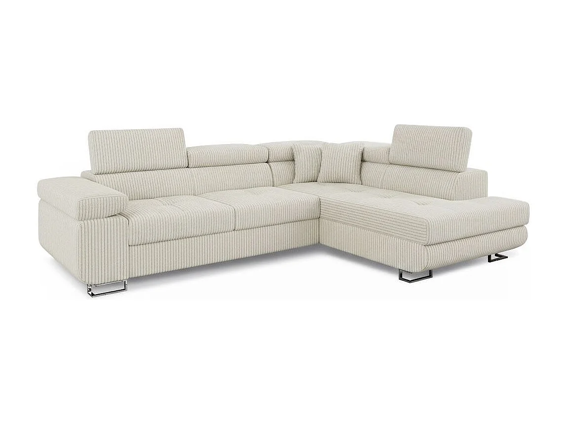 Canapé d'angle convertible 3 places avec tetieres en velours beige