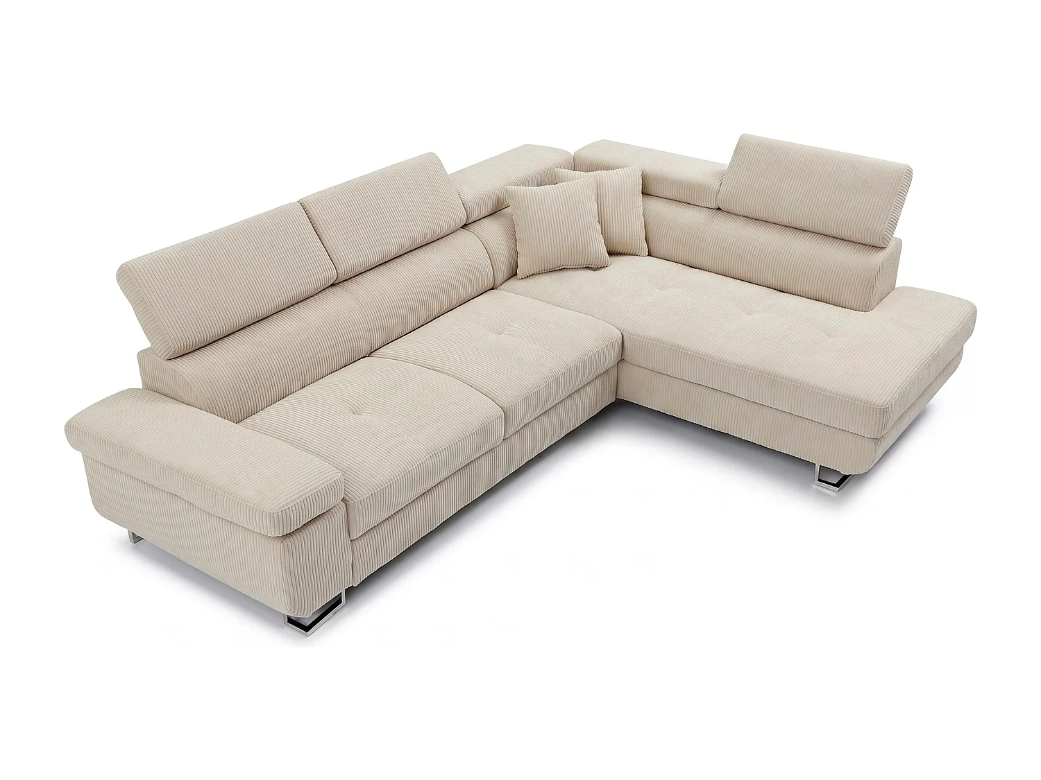 Canapé d'angle convertible 3 places avec tetieres en velours beige