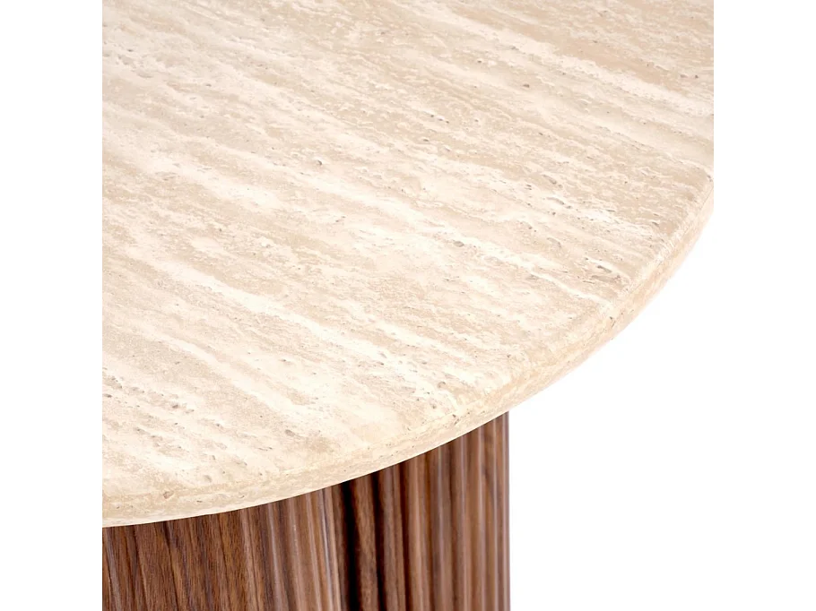 Table d'appoint aspect noyer et travertin avec plateau rond 50 cm ZACK
