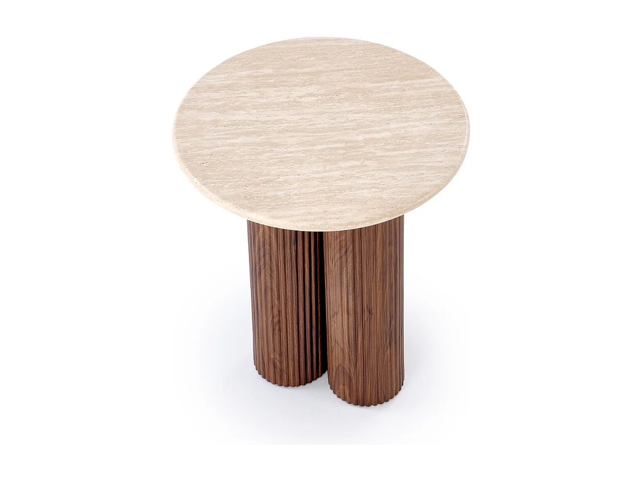 Table d'appoint aspect noyer et travertin avec plateau rond 50 cm ZACK
