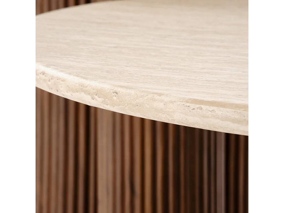 Table d'appoint aspect noyer et travertin avec plateau rond 50 cm ZACK