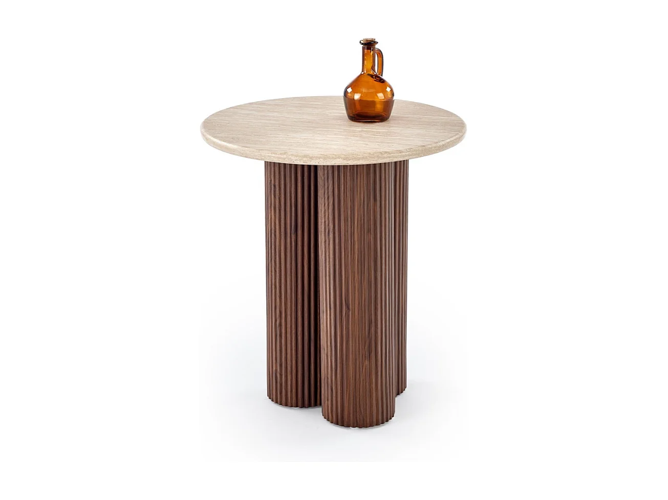 Table d'appoint aspect noyer et travertin avec plateau rond 50 cm ZACK