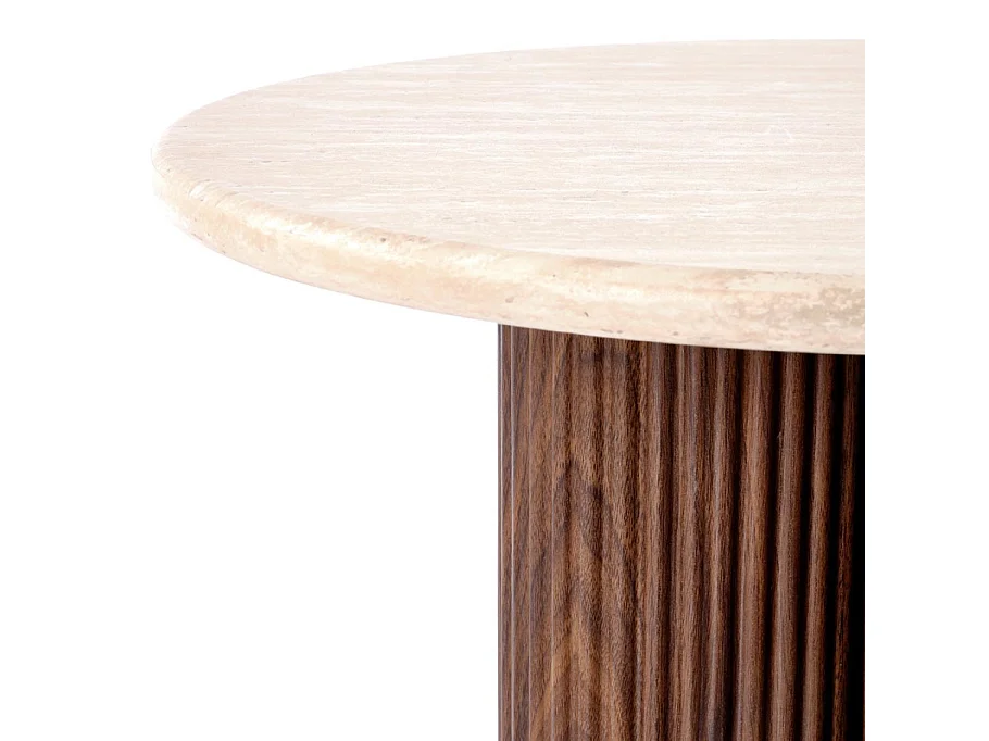 Table d'appoint aspect noyer et travertin avec plateau rond 50 cm ZACK