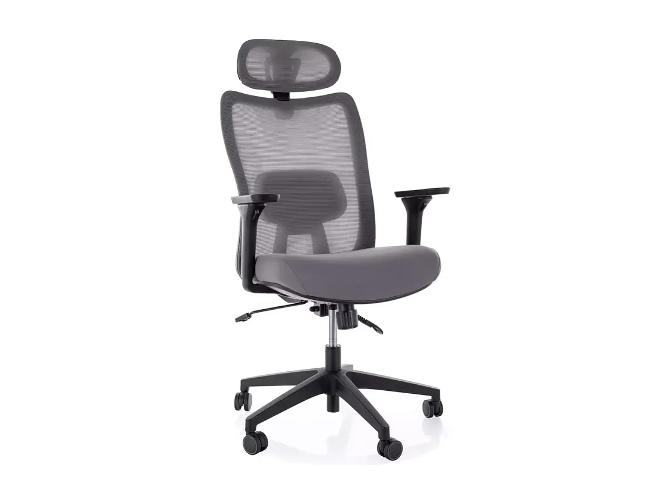 Chaise de bureau pivotante ergonomique mesh grise TILT multibloc appui-tête & soutien lombaire ZYLA