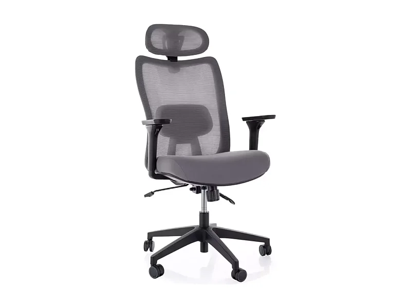 Chaise de bureau pivotante ergonomique mesh grise TILT multibloc appui-tête & soutien lombaire ZYLA