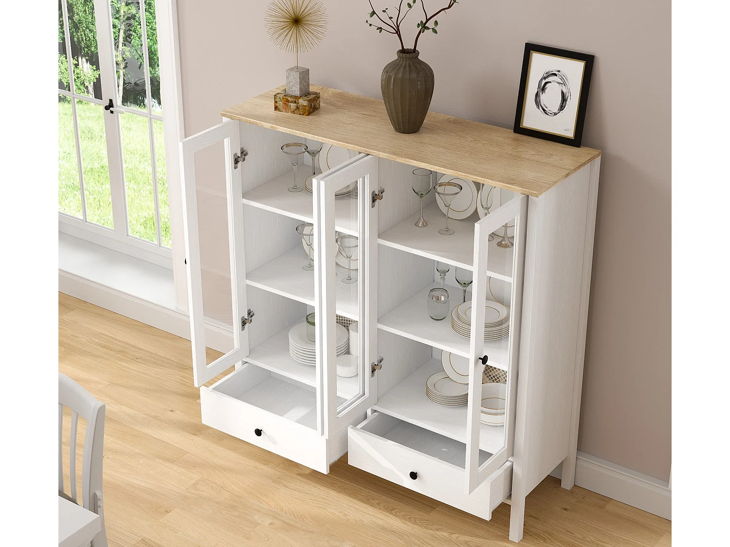 Meuble de rangement en aggloméré Frannie Modèle 5 : 130 x 44 x 136 cm