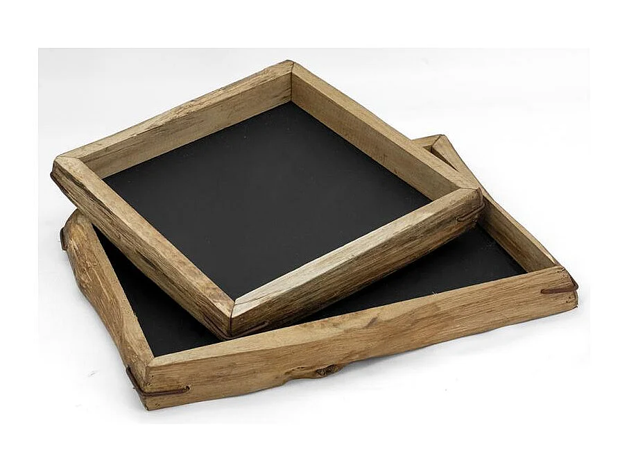 Plateau carré en chêne naturel avec fond médium noir