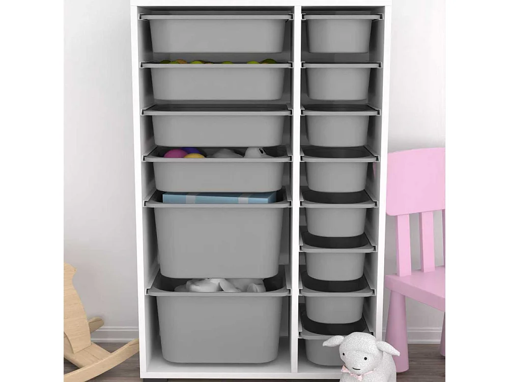 Meuble de rangement 14 tiroirs Rine Blanc et gris 2