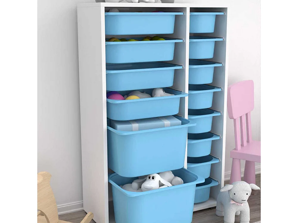 Meuble de rangement 14 tiroirs Rine Blanc et bleu 2