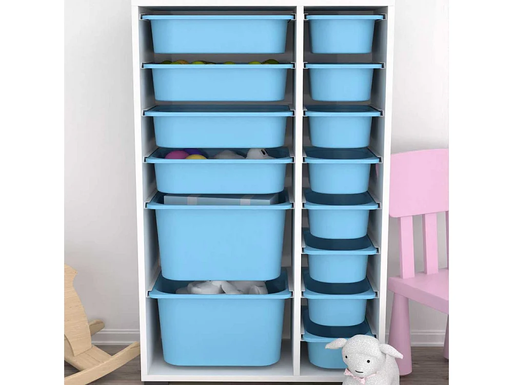 Meuble de rangement 14 tiroirs Rine Blanc et bleu 2