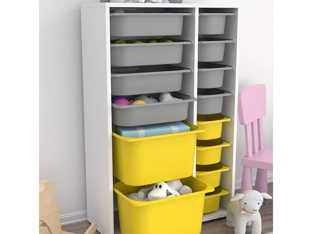 Meuble de rangement 14 tiroirs Rine Blanc, gris et jaune