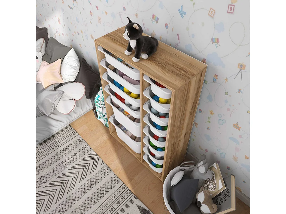 Meuble de rangement 14 tiroirs Rine Noyer et blanc