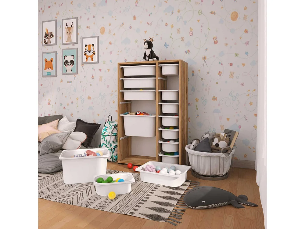 Meuble de rangement 14 tiroirs Rine Noyer et blanc