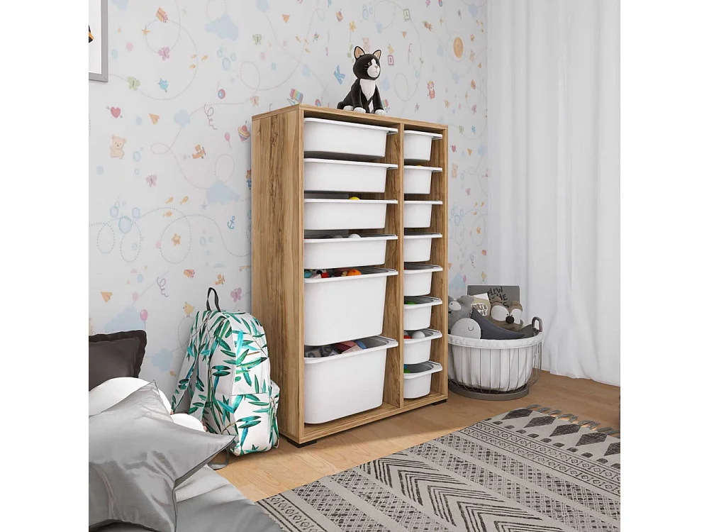 Meuble de rangement 14 tiroirs Rine Noyer et blanc