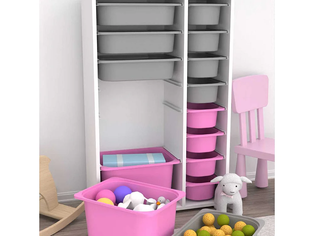 Meuble de rangement 14 tiroirs Rine Blanc, gris et rose