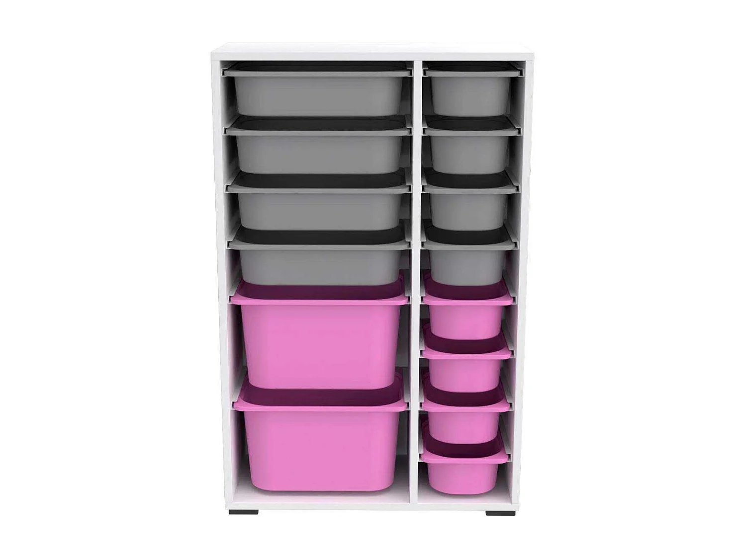 Meuble de rangement 14 tiroirs Rine Blanc, gris et rose