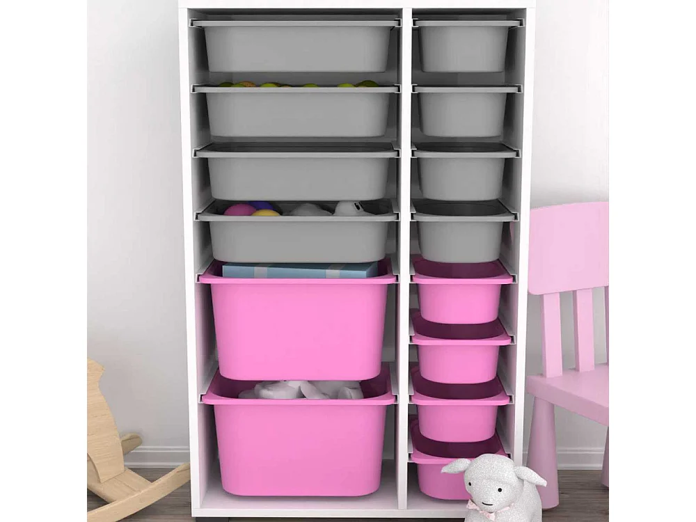 Meuble de rangement 14 tiroirs Rine Blanc, gris et rose