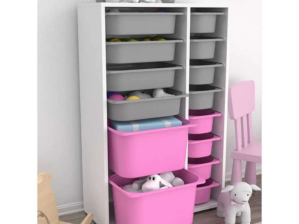 Meuble de rangement 14 tiroirs Rine Blanc, gris et rose