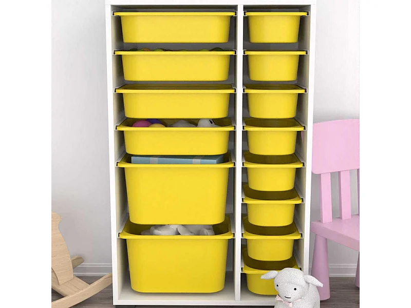 Meuble de rangement 14 tiroirs Rine Blanc et jaune 2