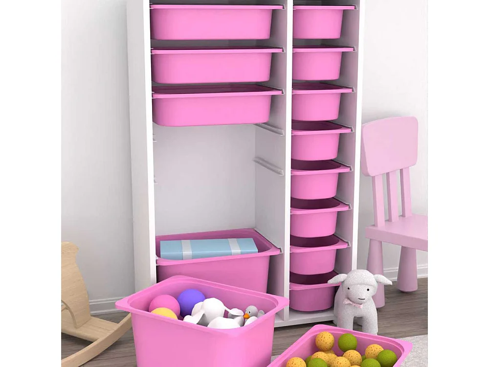 Meuble de rangement 14 tiroirs Rine Blanc et rose 2