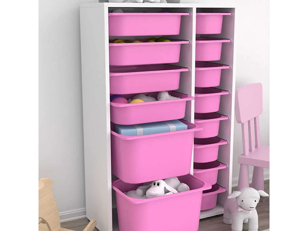 Meuble de rangement 14 tiroirs Rine Blanc et rose 2