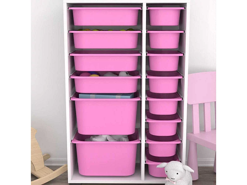 Meuble de rangement 14 tiroirs Rine Blanc et rose 2