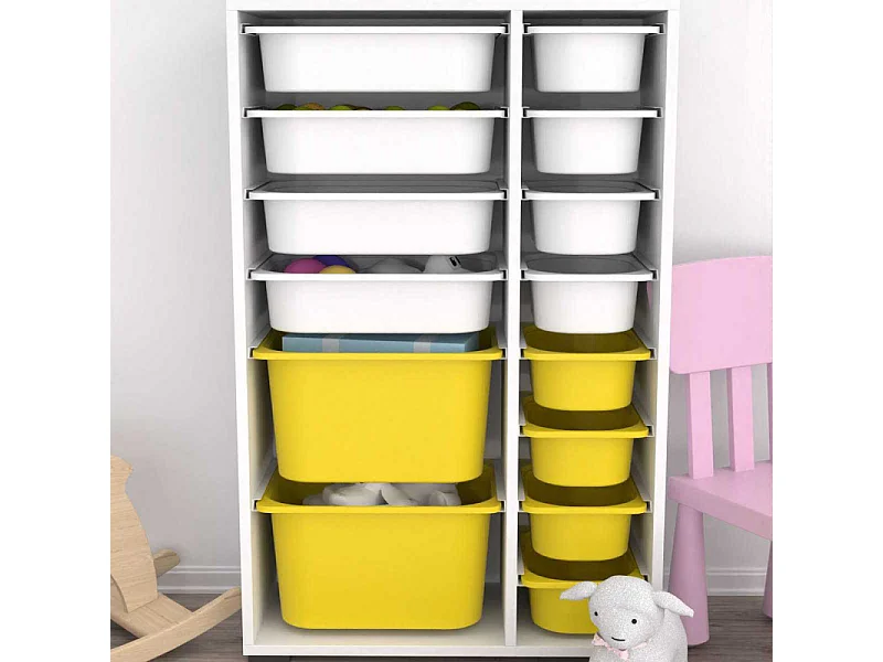 Meuble de rangement 14 tiroirs Rine Blanc et jaune