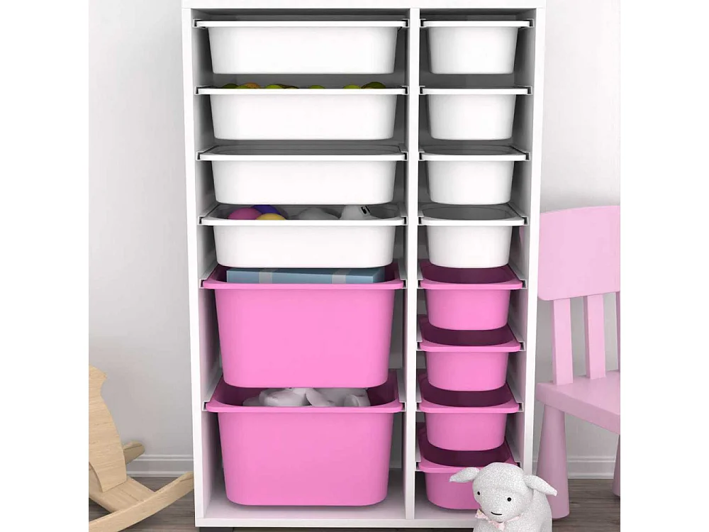 Meuble de rangement 14 tiroirs Rine Blanc et rose