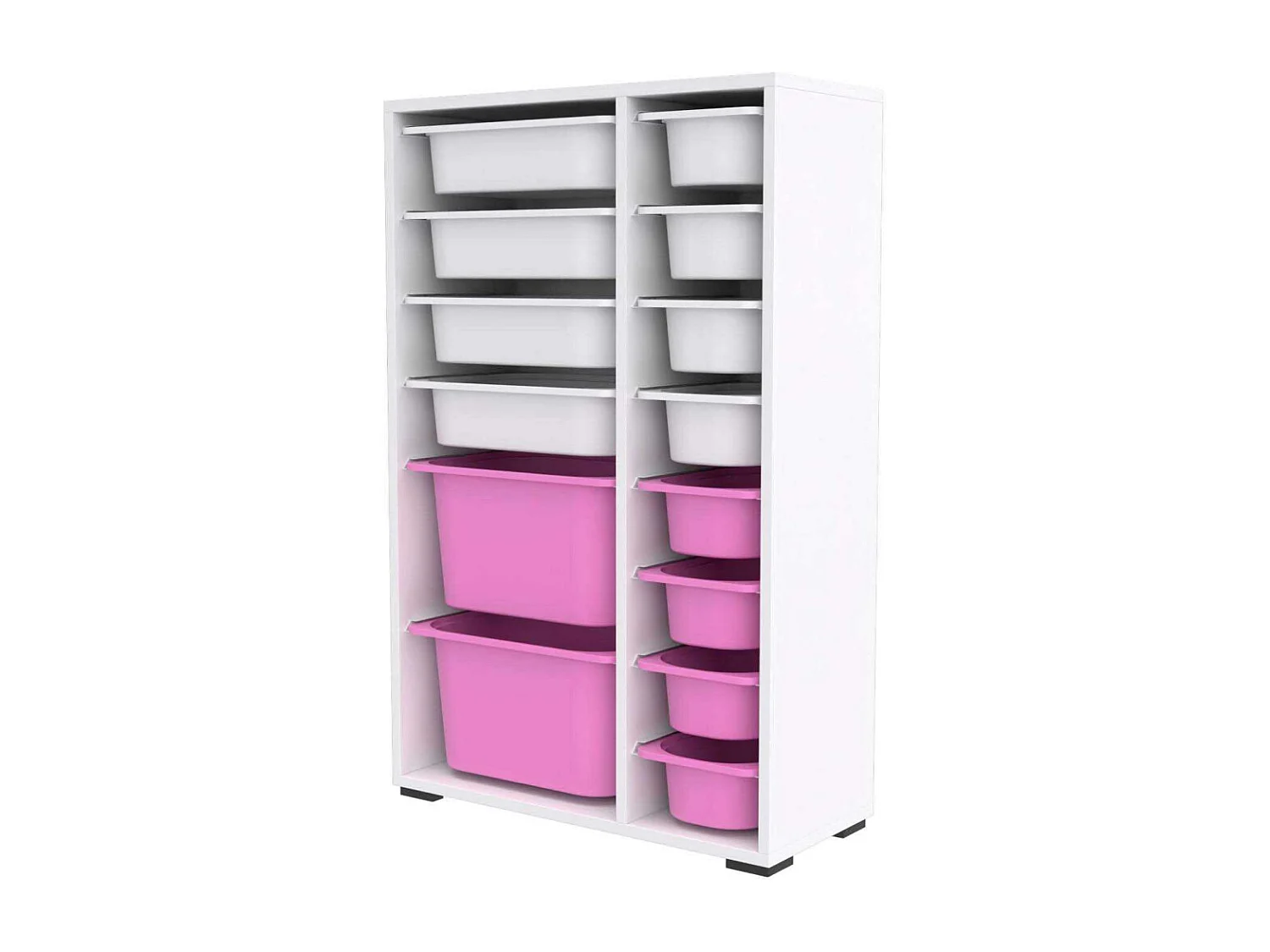 Meuble de rangement 14 tiroirs Rine Blanc et rose