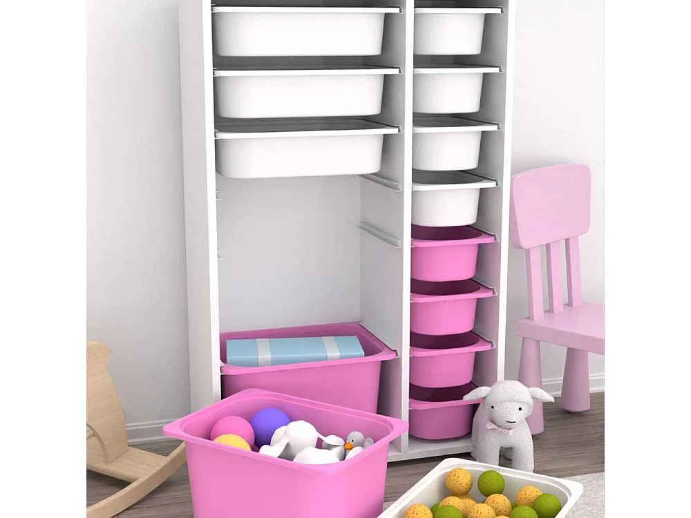 Meuble de rangement 14 tiroirs Rine Blanc et rose