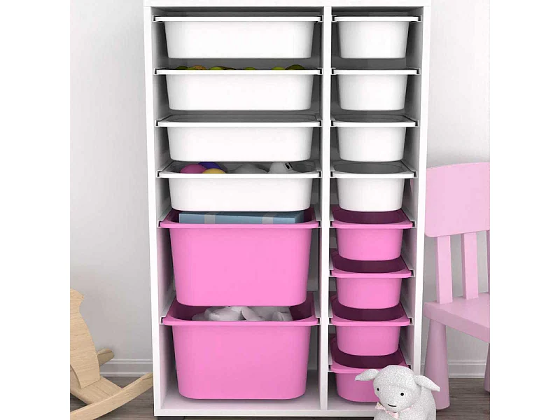 Meuble de rangement 14 tiroirs Rine Blanc et rose