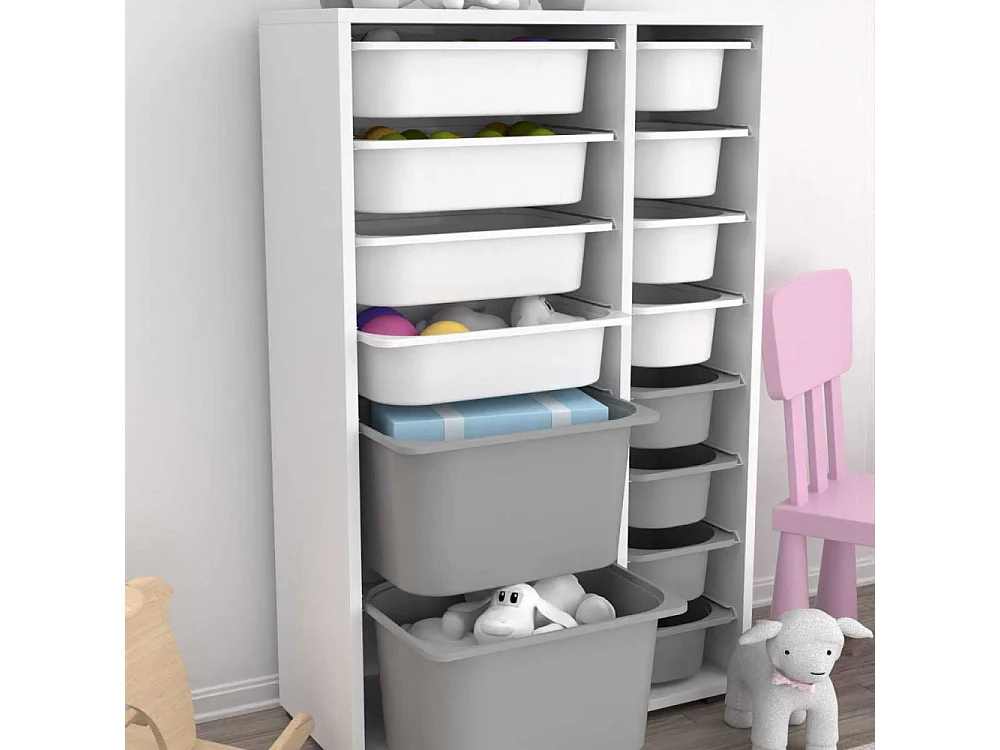 Meuble de rangement 14 tiroirs Rine Blanc et gris