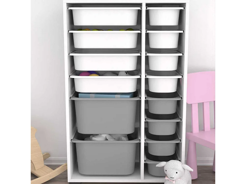 Meuble de rangement 14 tiroirs Rine Blanc et gris