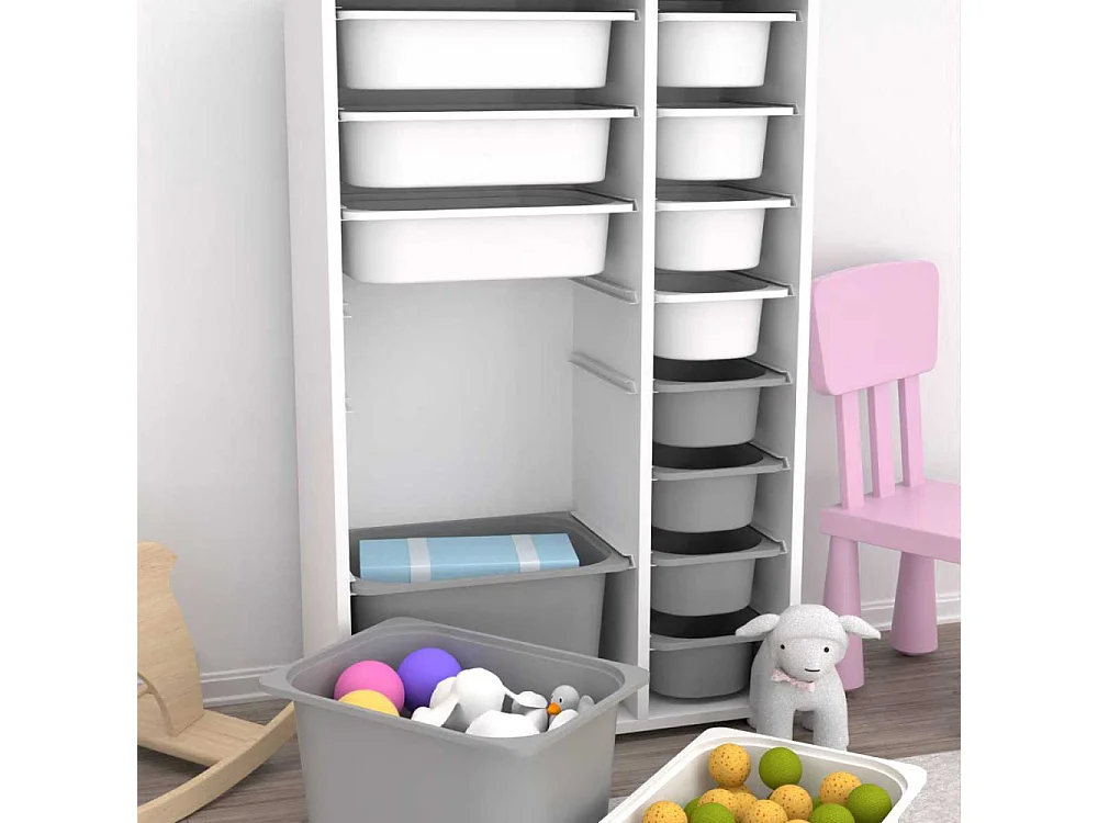 Meuble de rangement 14 tiroirs Rine Blanc et gris