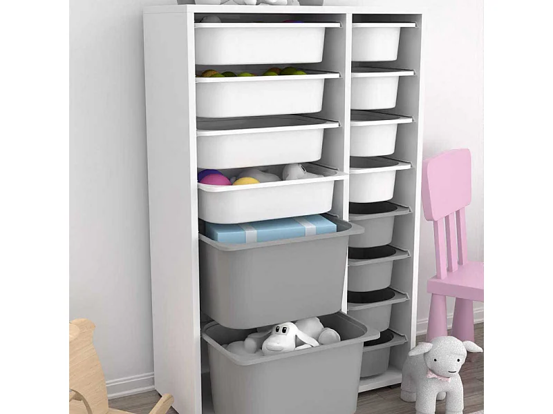 Meuble de rangement 14 tiroirs Rine Blanc et gris