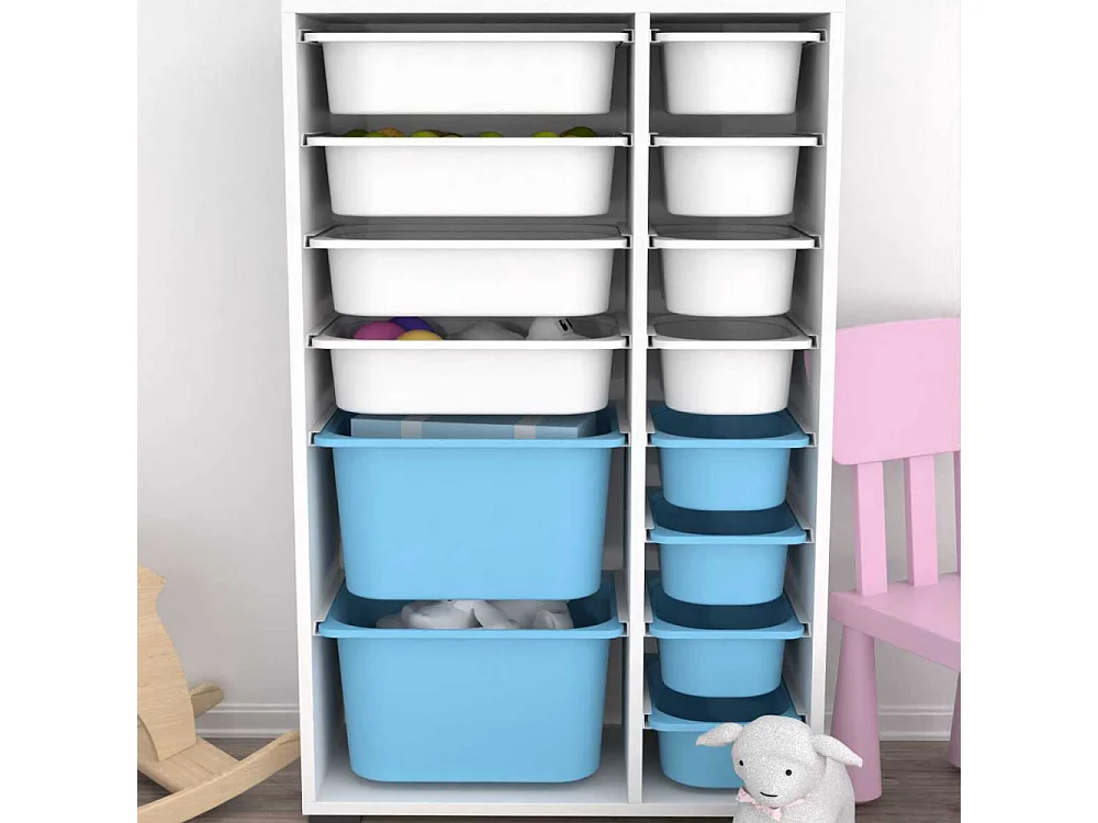 Meuble de rangement 14 tiroirs Rine Blanc et bleu